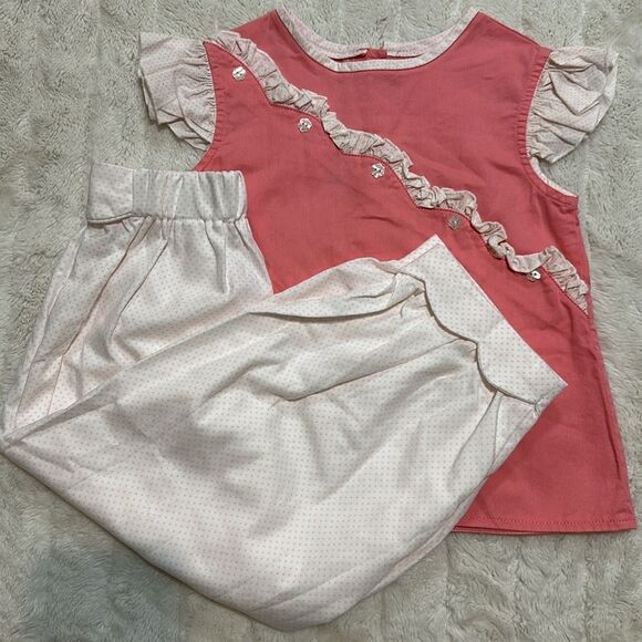 NWOT Alice Kathleen pink & WhiteDot scallop Pants & matching dot ruffle top